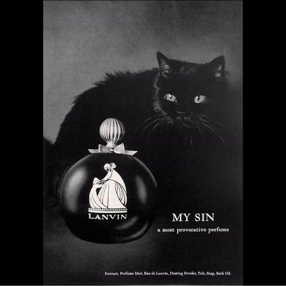 Original 1966 Lanvin My Sin Perfume Black Cat Vintage Luxury Press Advertisement - Picture 1 of 7